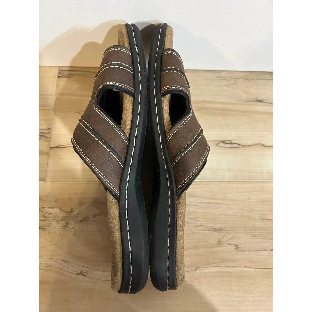 Dockers Mens Sunland Brown Memory Foam Slide Sandals Size 11 Wide Fusion Footbed